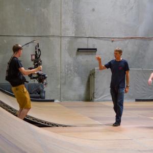 Tony Hawk shows Director Jeremy Snead around his world headquarters at Tony Hawk Inc for Unlocked The World Of Games Revealed