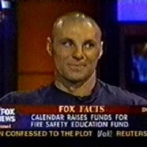 A still of Christopher Stadulis on Fox News after appearing in the 2004 NYC Firefighters Calendar of Heroes