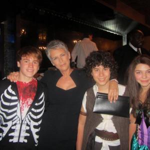 Justin Tinucci, Jamie Lee Curtis, Sam Lant, and Bryce Hitchcock at the sCare Foundation Launch Benefit Halloween party Honoring Jamie Lee Curtis with the 2011 Humanitarian Award - Oct. 30, 2011