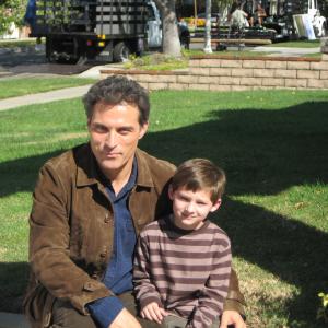 Jared on the set of Eleventh Hour with Rufus Sewell