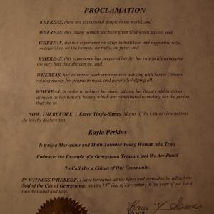Something Im very proud of!! My Proclamation Award from our Mayor Karen TingleSams and city of Georgetown Treasure