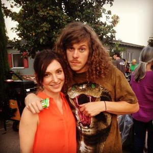 Molly Schreiber and Blake Anderson on set for Workaholics
