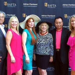 BAFTA LA Garden Party at the British Consulates residence Janine Gateland with co Producer Rachel Ryling Chinas Producer Jimmy Jiang  CEO and Film Producer Kimberley Kates at Big Screen EntGroup