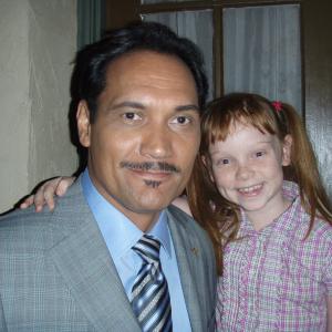 Kaleigh with Jimmy Smits on location in Dexter