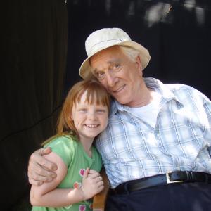 Kaleigh with Leslie Nielson on set of An American Carol