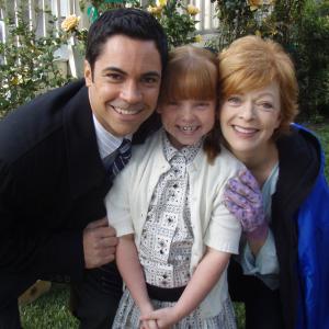 Kaleigh with Danny Pino and Frances Fisher on set in 