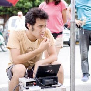 Bruce Hwang Chen on the set of Scumbag, Pervert, and the Girl in Between