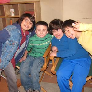 Parker Contreras Atticus Shaffer Devan Leos and Andrew Fishman on set of The Middle