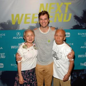 LR Documentary subject Noriko Shinohara director Zachary Heinzerling and documentary subject Ushio Shinohara attend the premiere of Cutie and the Boxer during NEXT WEEKEND presented by Sundance Institute at Sundance Sunset Cinema on Augu