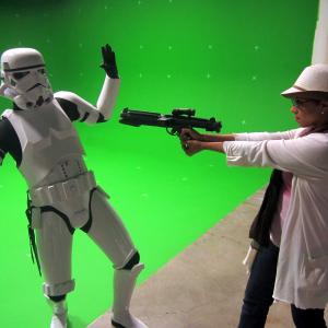 Veronica Loud turns the tables on stormtrooper at the grand opening of Athena Studios in Emeryville CA