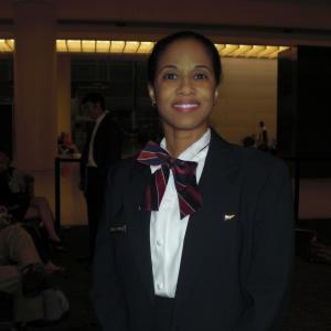 Veronica Loud as an airline ticket agent for the feature film 