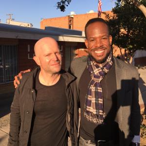 Michael Sandy with Marc Forster on the set of Hand of God