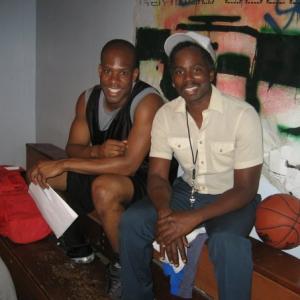 Michael Shaun Sandy and Harold Perrineau on the set of Ball Dont Lie