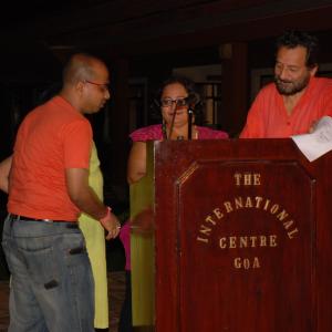 Receiving a Citation from Shekar Kapur at the Script wirting workshop in Goa