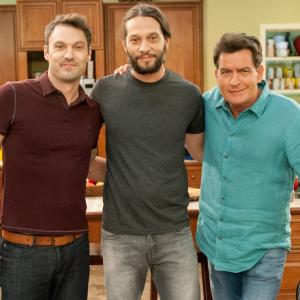 John Charles Meyer, Charlie Sheen, and Brian Austin Green on the set of 