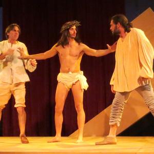 John Charles Meyer Toby Baker and Daniel Bess in the Los Angeles premiere of Sarah Ruhls Passion Play directed by Bart DeLorenzo at the Odyssey Theatre 2014