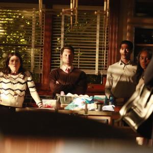 Still of Alfred Enoch Karla Souza Matt McGorry and Aja Naomi King in How to Get Away with Murder 2014