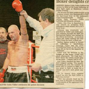 News paper article when Colin burt Vidler was a professional boxer