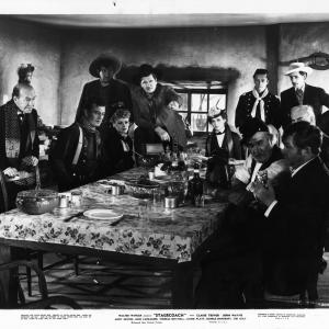 Still of John Wayne John Carradine George Bancroft Andy Devine Donald Meek Thomas Mitchell and Claire Trevor in Stagecoach 1939