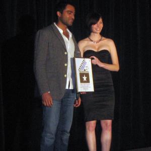 Pereira accepting Gold Remi award for WHOS GOOD LOOKING at Houston World Fest April 2010