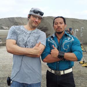Sam Medina on set of Machete Kills with Director Robert Rodriguez