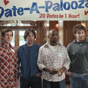 Still of Steve Carell, Romany Malco, Seth Rogen and Paul Rudd in The 40 Year Old Virgin (2005)