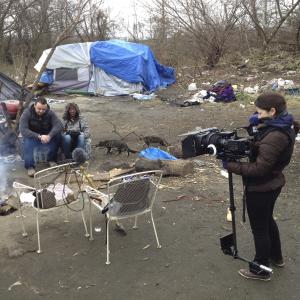 Mike Dudko filming with Mariya Suranova Tent City Camden NJ