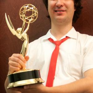 Edward Grad holding EMMY after winning his first EMMY Award for VFX and Matte-painting for Boardwalk Empire HBO TV series. New York City 2011.