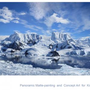 Panoramic 9K matte-painting and concept art, fully created from white background to final digital work.