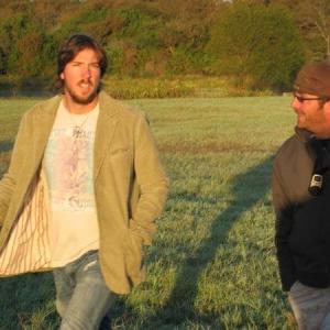 WriterDirectorCostar Tanner Beard and First Assistant Director Tim Harman walk to set
