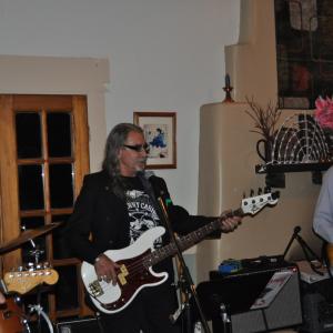 Me playing my P bass with Steve Cook on mic at his 50th high school reunion