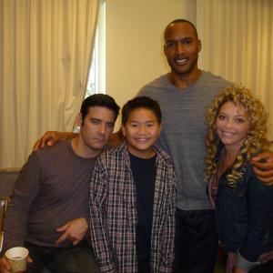 On set with Man Up! Cast Mather Zickel, Henry Simmons, and Amanda Detmer.