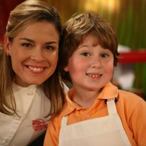 Cat Cora and Jake Littell on set of Disneys Whats Cooking with Cat Cora