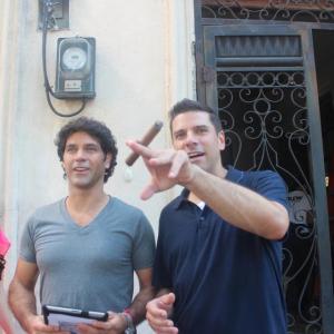 Joe Menendez with Valentino Lanus and Jenny Blanco on the set of Quiero Ser Fiel in 2013