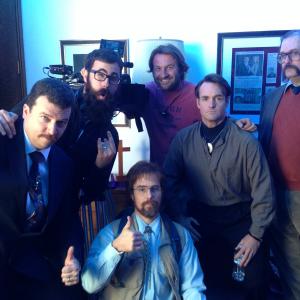 Sky Elobar Will Forte cameraman Sam Rockwell Jared Hess and Danny McBride on the set of Don Verdean!