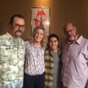 Sky Elobar, Maria Bamford, Gilberto Ortiz and Fred Melamed on the set of Lady Dynamite!