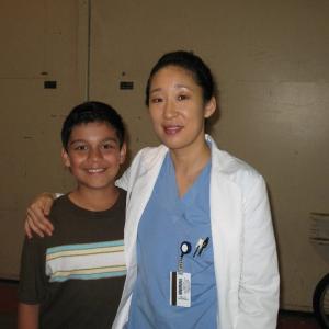 With Sandra Oh on the set of Grey's Anatomy 2010