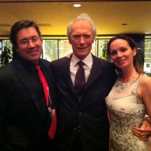 Hilaire Brosio Clint Eastwood and Szilvia Gogh at the Society Of Camera Operators Awards