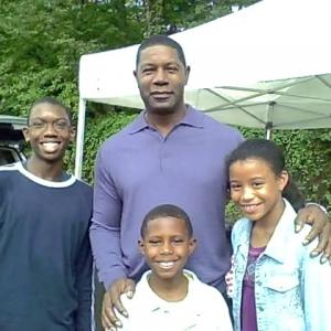Picture taken August 25, 2010. Avery with Victoria, Jordan and actor Dennis Haysbert. Allstate Commercial (Extra)