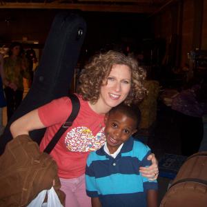 Avery on set with Laurie Berkner Laurie Berkner Band after music video shoot in NYC Picture taken May 23 2008