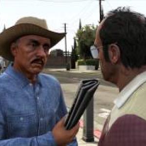 Manuel JSantiago confronts Main Character Trevor Steven Ogg in a mission of Grand Theft Auto V