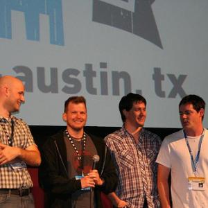 From the SXSW Premiere of The Overbrook Brothers. That's producer Chris Ohlson, director John Bryant, and actors Nathan Harlan and Mark Reeb.