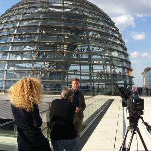 Filming with PBS crew on top of the ReichstagGerman Parliament Building in 2014