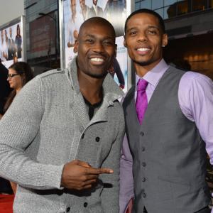 Actors Diondre Jones and Brandon McKinnie attend the premiere of Fox Searchlight Pictures Baggage Claim at Regal Cinemas LA Live on September 25 2013 in Los Angeles California