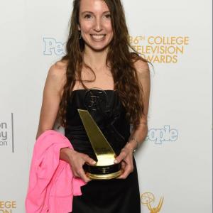 Melissa Hoppe after winning her first college Emmy of the night. (April 23, 2015)