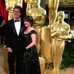 Oscar winner Brandon Oldenburg and his wife Shannon in an original Jane Ryder Designs gown