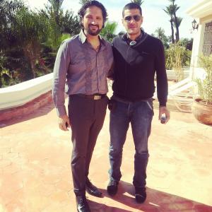 Danny Boushebel with multi-award winning and Oscar-nominated director Nabil Ayouch on set of feature film 'Much Loved' filming in Morocco. (2014)