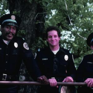 Still of Kim Cattrall Steve Guttenberg and Bubba Smith in Police Academy 1984