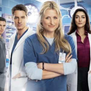 Still of Mamie Gummer, Justin Hartley, Michael Rady, Necar Zadegan, Kelly McCreary and Aja Naomi King in Emily Owens M.D. (2012)