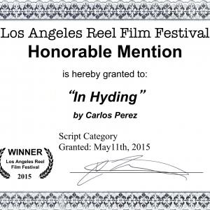 Recognition for In Hyding my latest screenplay and stage play